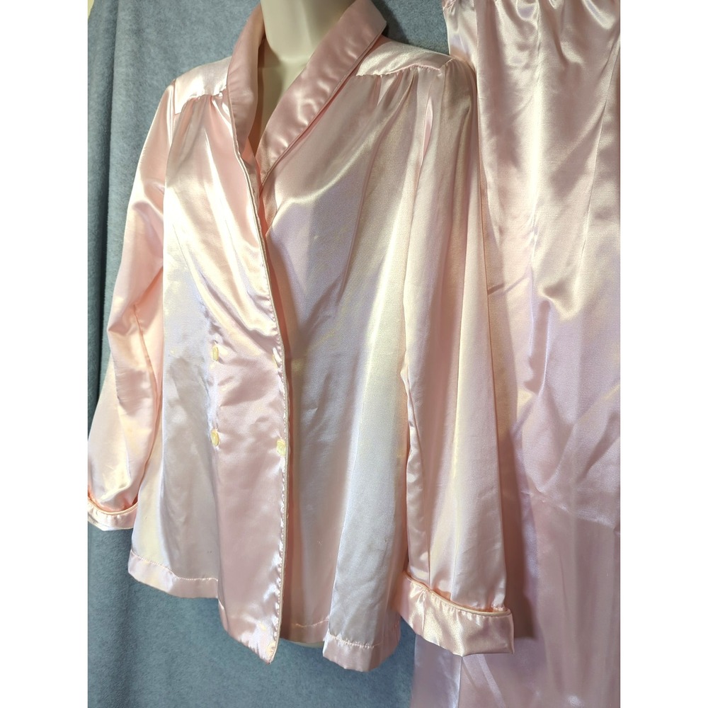 Vtg Barad & Co Pink Satin Pajama 2-Piece Set SZ XS Long Sleeve Top Long Pants